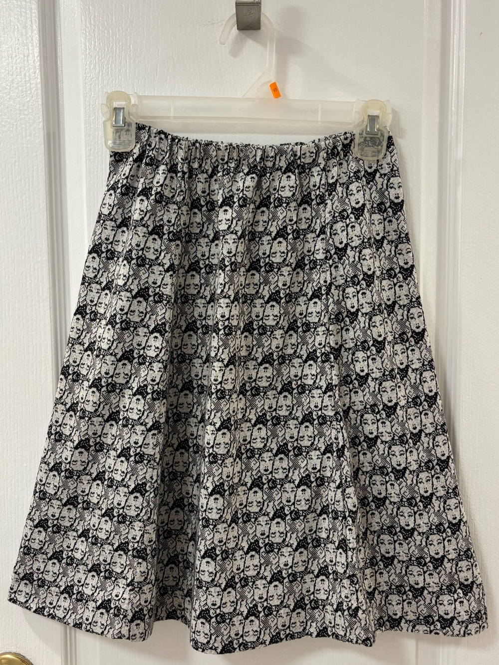 Vintage Woolrich Abstract Face Print Knit Skater Skirt Artsy Indie Whimsygoth M